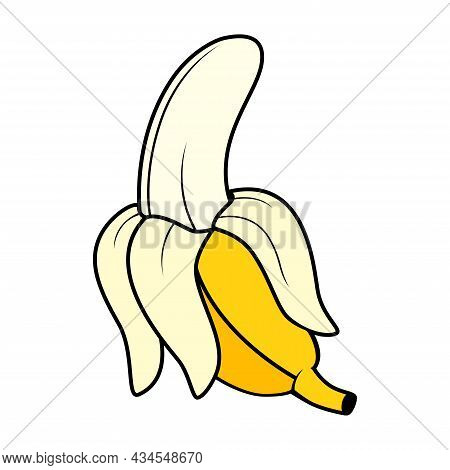 Peeled Banana Vector Drawing, Tropical Fruit Illustration