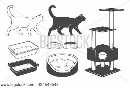 Cat Illustrations, Toilet, Bowl, Pillow, House, Tree Icons