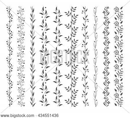 Seamless Flower And Leaves Borders, Garland Patterns