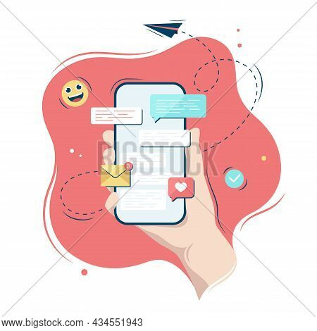 Hand Holding A Smartphone With A Messenger On Its Screen