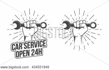 Hand Holding A Wrench, Drawing, Line Art Illustration