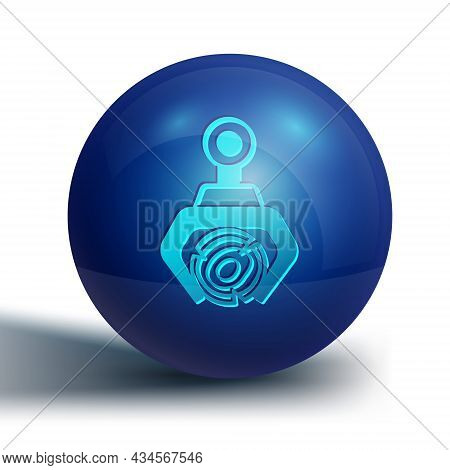Blue Grapple Crane Grabbed A Log Icon Isolated On White Background. Forest Industry. Industrial Cran