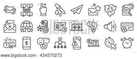Set Of Technology Icons, Such As Chemistry Pipette, Favorite Mail, Warning Message Icons. Music Maki