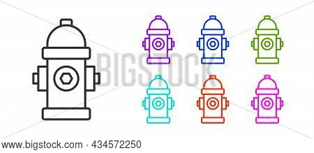 Black Line Fire Hydrant Icon Isolated On White Background. Set Icons Colorful. Vector