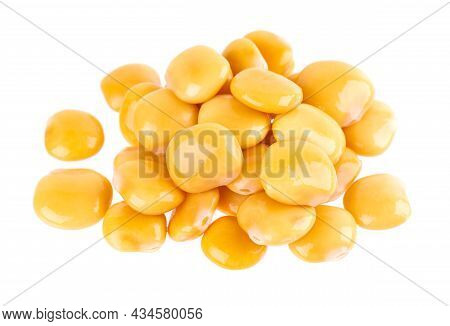 Pickled Yellow Lupine Beans Isolated On White Background. Tournus, Preserved Lupinus. Top View.