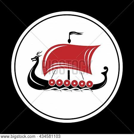 Drakkar Vikings Logo Vector Illustration. Viking Transport Warship. Viking Ship Boat Scandinavia Log