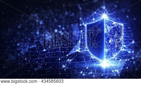 Data Protection Is A Concept In Cybersecurity And Privacy Technologies. There Is A Shield On The Rig