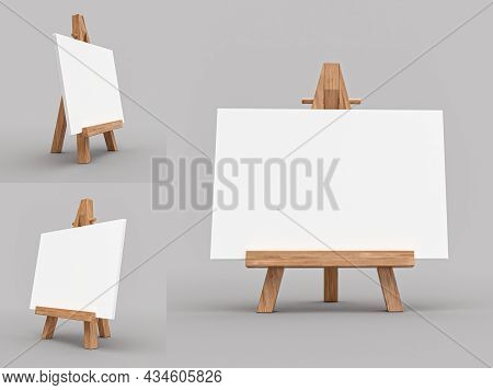 Blank Calendar Mockup, Easel For Artist. Tripod For Painting With Empty Canvas. 3d Rendering, 3d Ill