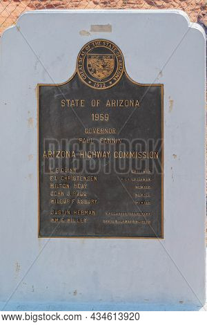 Page, Az, Usa - Sept 26, 2020: State Of Arizona Stone Marker