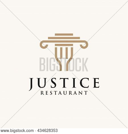 Creative Law Office With Fork And Pillar Icon Logo Design Vector Illustration. Justice Law Firm With