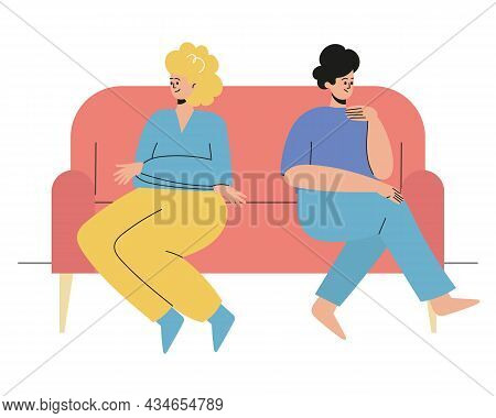 A Man And A Woman Are Sitting With Their Backs To Each Other.the Couple Quarreled, Offended, Insulte