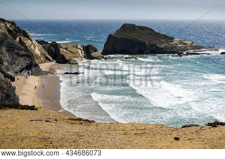 Beautiful Alteirinhos Beach And Rock Formation Next To Zambujeira Do Mar, Portugal