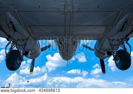 The Plane Is Suspended From The Facade Of The Building Of The Aircraft Museum In Berlin.