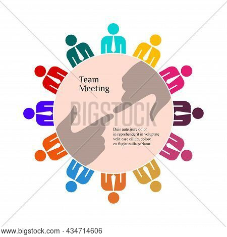 Hands In Touch. Group Of People In Conference Room. Round Table, Working Together. Business People V