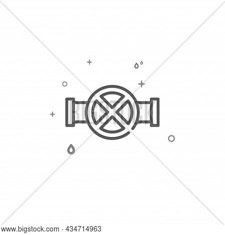 Round Valve On Pipe Simple Vector Line Icon. Plumbing Symbol, Pictogram, Sign Isolated On White Back