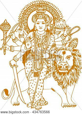 Sketch Of Goddess Durga Matha Or Chamundi Closeup Face Editable Outline Illustration