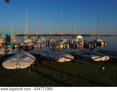 Palic, Serbia, September 11 2021 Boats And Yachts On The Shores Of Lake Palic. Rest On The Water. Sp