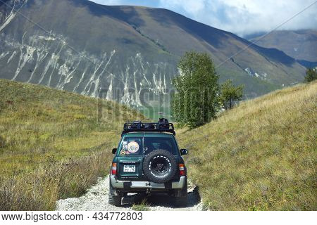 Chechnya, Russia - Sept 12, 2021: Off-road Car Shown In The Caucasus Mountains. Vedeno District Of T