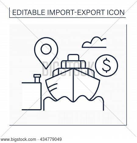 Cost And Freight Line Icon.shipping Contract. Goods Cost And Freight, But Not Insurance. Delivery To