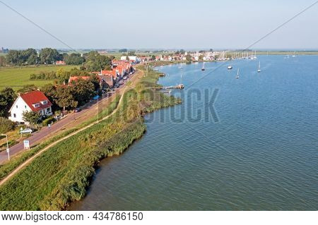 Aerial from the historical village Durgerdam at the IJsselmeer in the Netherlands