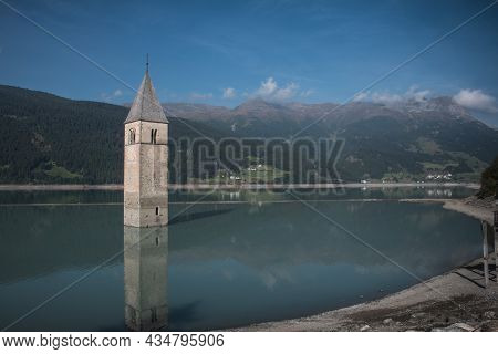 Monument Church Tower In The Water - Graun Italy South Tyrol