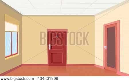 Hallway Doors. Empty Hallway To The Home. New House. Clean Room After Renovation. Door And Window. I