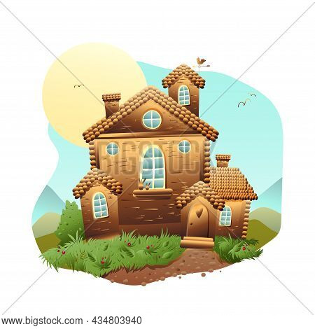 Fairy Hause Illustration With Birds, Vector Eps 10