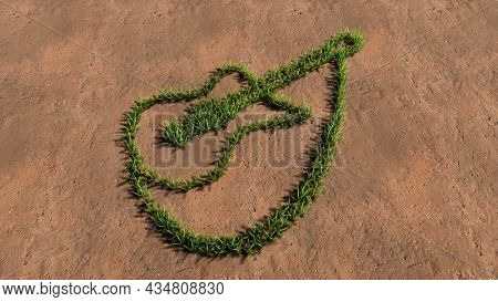 Concept conceptual green summer lawn grass symbol shape on brown soil or earth background, guitar sign. A 3d illustration metaphor for music, concert, festival, jazz, rock, lifestyle and entertainment