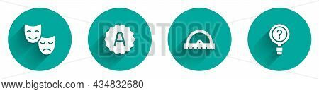 Set Comedy And Tragedy Masks, Exam Sheet With A Plus Grade, Protractor Grid And Unknown Search Icon 