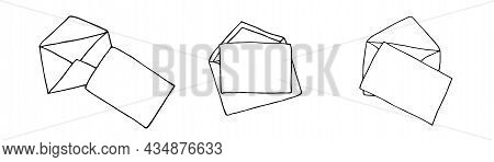 Mail Icons Collection, Open Envelopes, Email Symbol. Sketch Letter Set. Hand Drawn Doodle Cartoon St