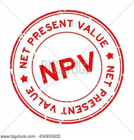 Grunge Red Npv Net Present Value Word Round Rubber Seal Stamp On White Background