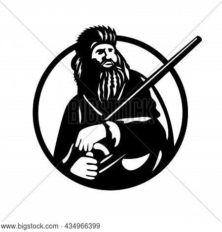 Mascot Illustration Of Head Of An American Mountain Man, Frontiersman, Explorer Or Trapper With Rifl