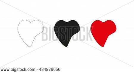Collection Of Doodle Hearts Icons. Red, White, Black Love Symbol. Romantic Design. Vector Illustrati