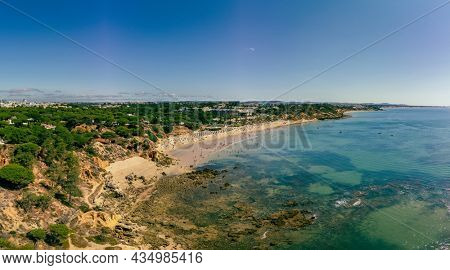 Aerial drone panoramic shots of Praia da Balaia and Praia de Santa Eulalia Portugal, Algarve Albufeira