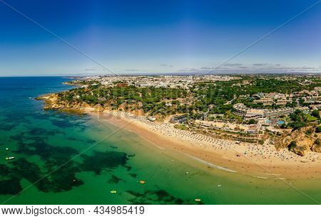 Aerial drone panoramic shots of Praia da Balaia and Praia de Santa Eulalia Portugal, Algarve Albufeira