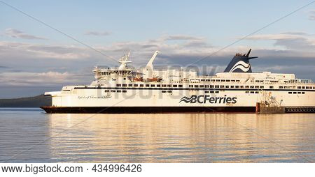 Victoria, Vancouver Island, British Columbia, Canada - August 26, 2021: Bc Ferries Boat Leaving The 
