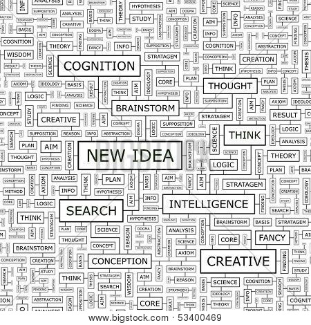 NEW IDEA. Seamless pattern. Word cloud illustration. Vector illustration.