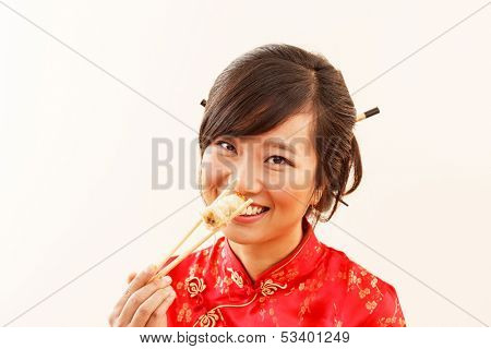 chinese woman with chopstics