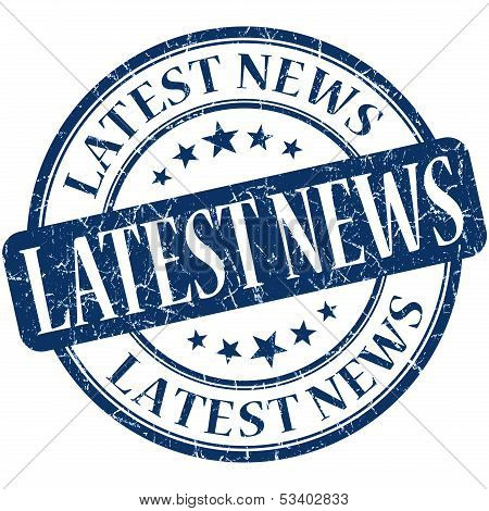 Latest News Grunge Blue Round Stamp