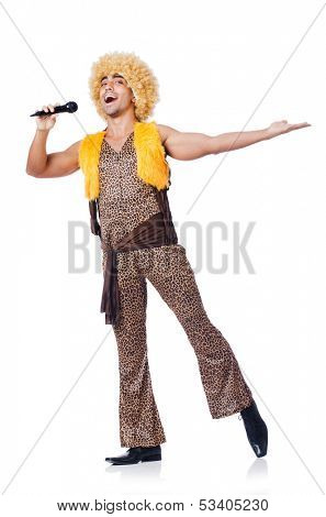 Man with afrocut and mic isolated on white
