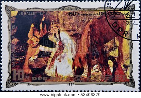 A stamp printed in DPR Korea commemorates the 150th anniversary of the birth of the painter Degas
