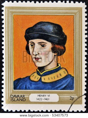 stamp printed in Davaar Island dedicated to the kings and queens of Britain shows King Henry VI