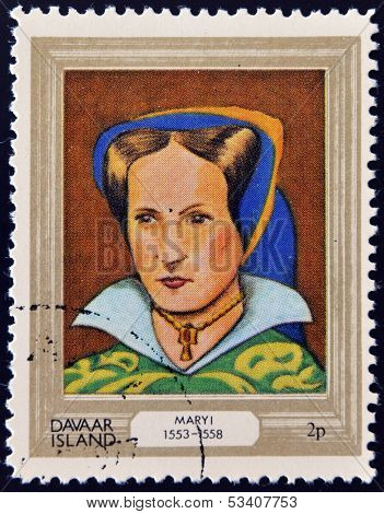 stamp printed in Davaar Island dedicated to the kings and queens of Britain shows Queen Mary I
