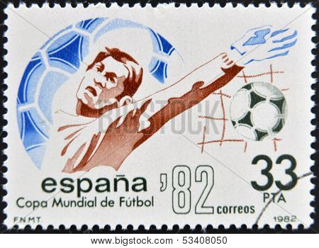 SPAIN - CIRCA 1982: Stamp printed in Spain dedicated to Football World Cup in Spain 1982 circa 1982