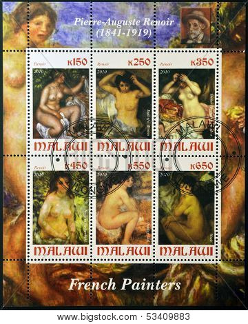 MALAWI - CIRCA 2010: Collection stamps printed in Malawi shows Renoir paintings circa 2010