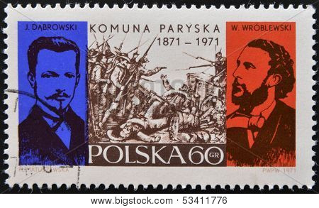 POLAND - CIRCA 1971: A stamp printed in Poland commemorating the centenary of the Paris Commune