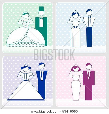 Wedding Pastel Icons With The Bride And Groom
