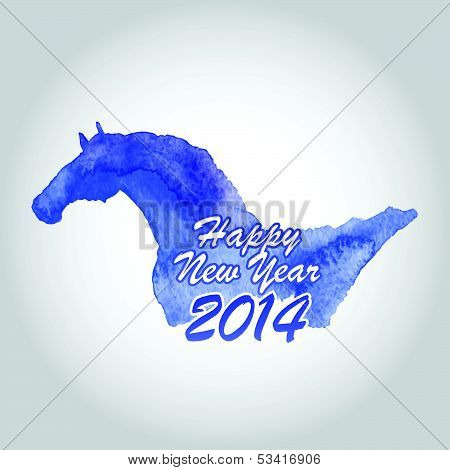 Watercolor Blue Horse Design For The New Year 2014