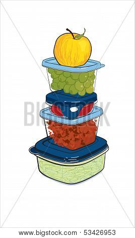 plastic containers with food, vector illustration