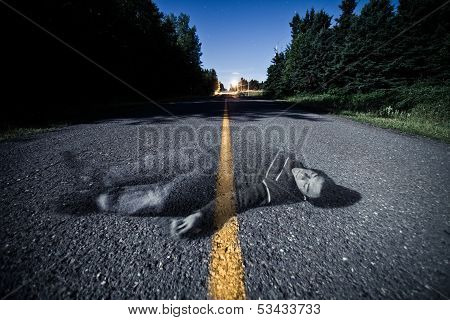 Empty Road With Dead Body's Ghost In The Middle